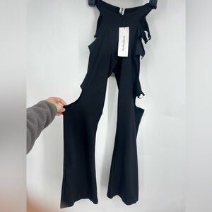 Namilia Womens Medium Black Pull On Wide Leg Cut Out Pants Black Club Festival